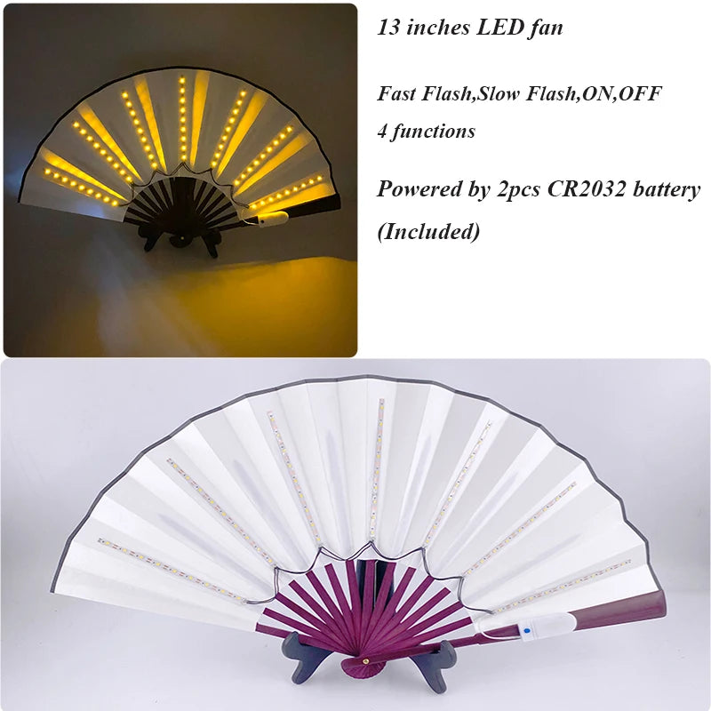 Luminous Folding LED Fan Dancing Light Fan Flashing For Night Music Show Rave Festival Accessories Glowing In The Dark Party Aimak Store