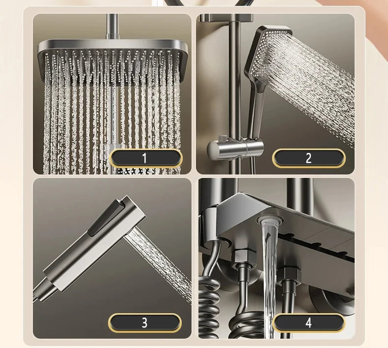 Piano Keys Shower System Set Bathroom Shower Set Gray Black Bathtub Hot and Cold Shower Faucet LED Digital Copper Tap Shower Set Aimak Store