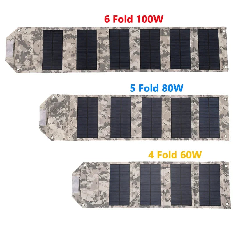 60W 80W 100W Foldable Solar Panel 5V USB Portable Folding Bag Battery Charger for Phone Outdoor Camping Waterproof Power Bank Aimak Store