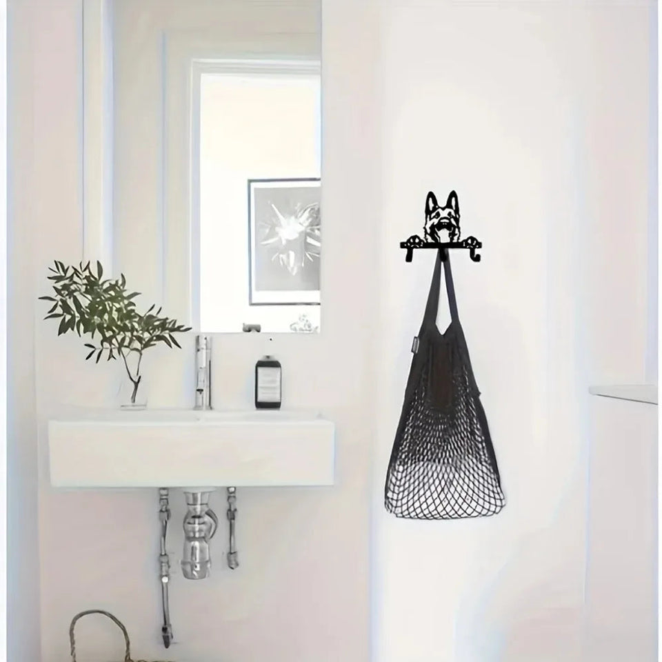 German Shepherd Portrait Wall Hook Black Metal Key & Leash Rack with 3 Hooks, Ideal for Kitchen, Bathroom, and Bedroom key holde Aimak Store