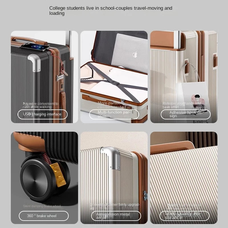 18-28Inch Wide Trolley Suitcase Mute Brake Wheels USB Port Password Boarding Box Multifunctional Large Capacity Suitcase Aimak Store