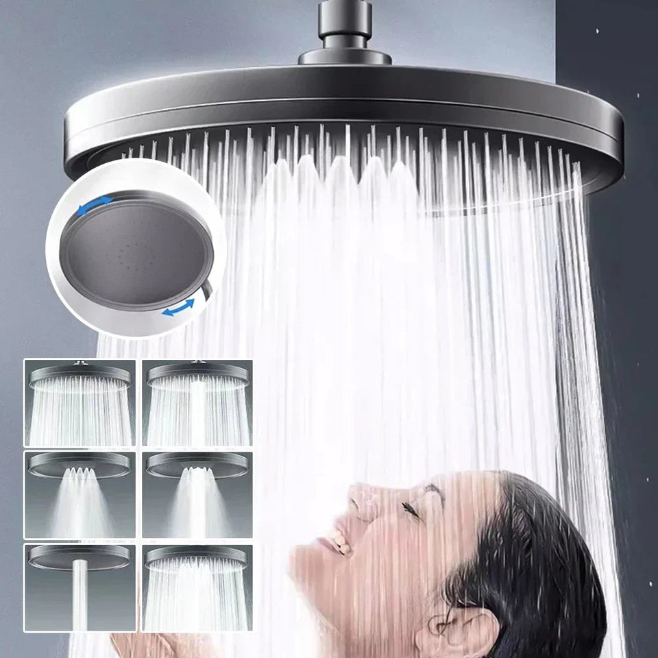 New 6 Modes Large Flow Supercharge Rainfall Shower Head 230mm Round High Pressure Top Spray Rain Showerhead Bathroom Accessories Aimak Store