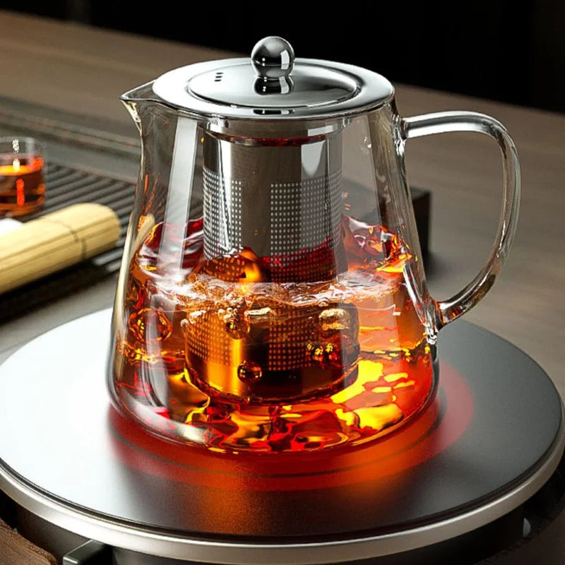 Heat Resistant Glass Teapot with Stainless Steel Tea Strainer Infuser Flower Kettle Kung Fu Teaware Set Puer Oolong Pot Aimak Store