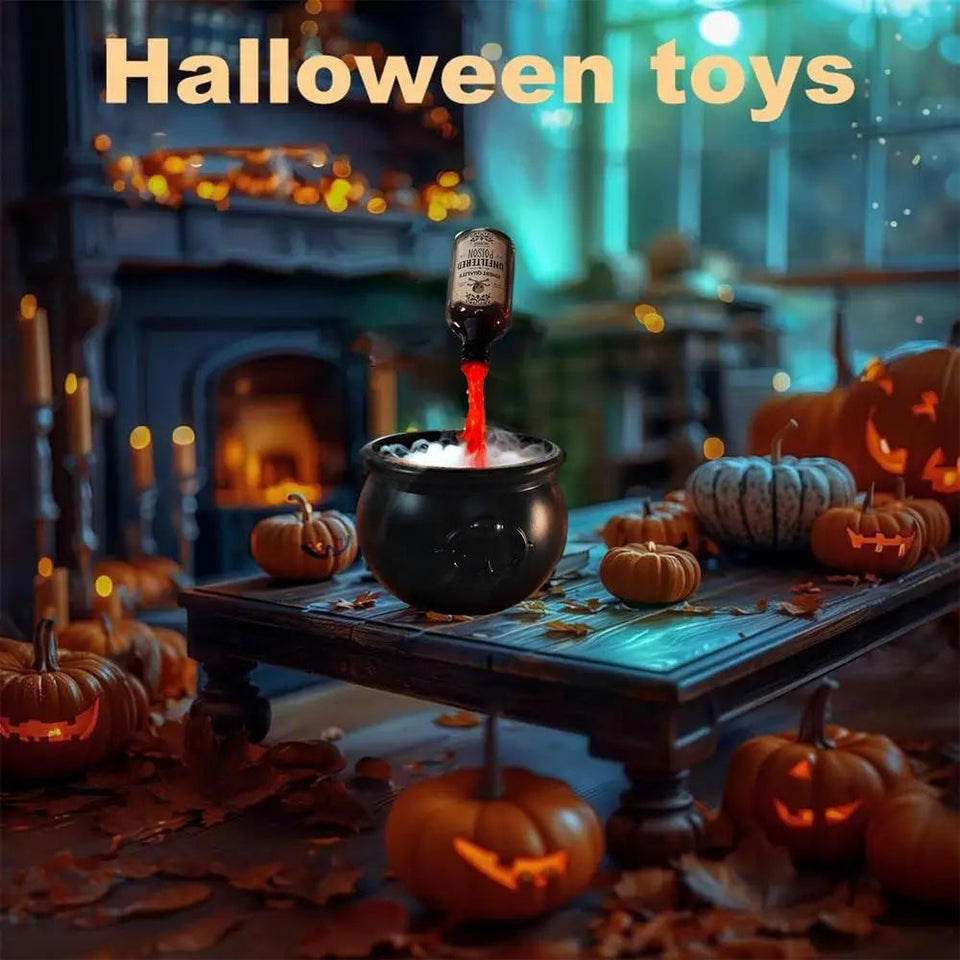 Halloween Cauldron Potion with Floating Potion Bottles and Diffuser floating potion bottles and skull-shaped Festive Spooky Prop Aimak Store