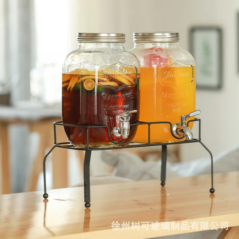 Wholesale Glass Beverage Dispenser Double Square Shaped Metal Stand with Stainless Steel Tap Aimak Store