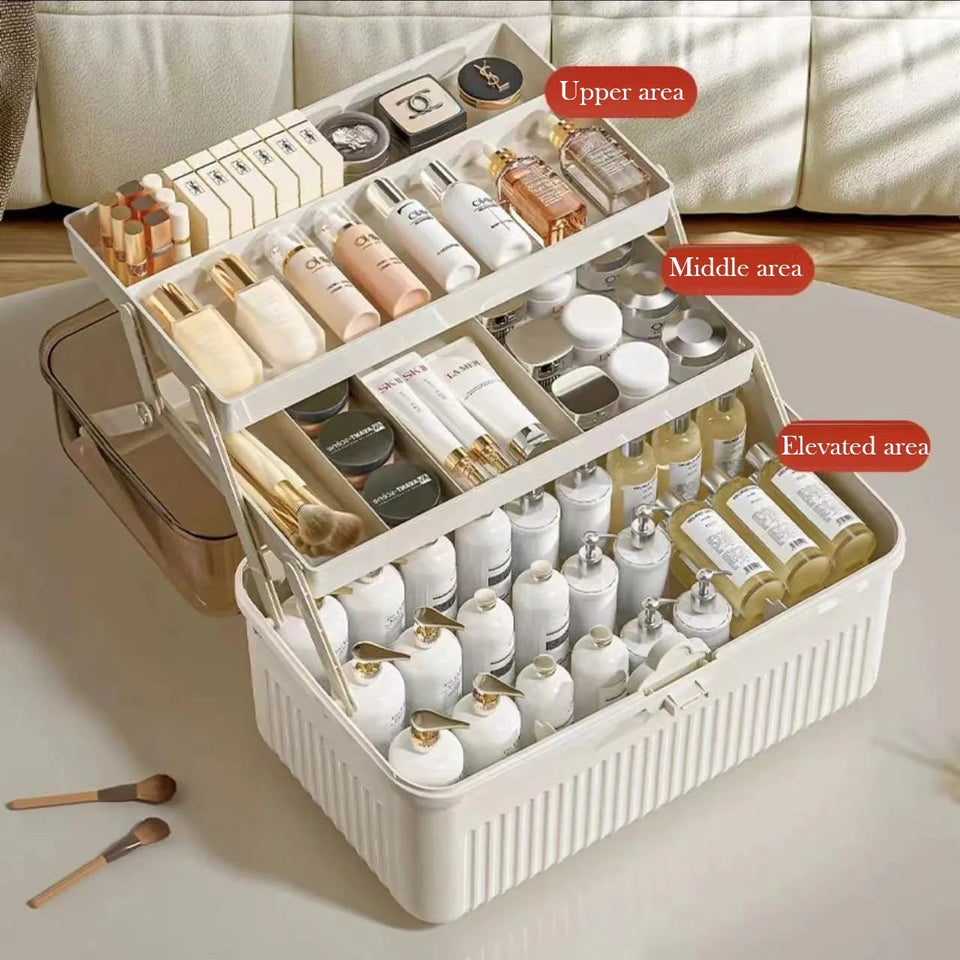 Art Craft Organizer Storage Box with 3 Layers Plastic Tool Box with Handle for Sewing Cosmetic Storage Box Portable Medicine Box Aimak Store