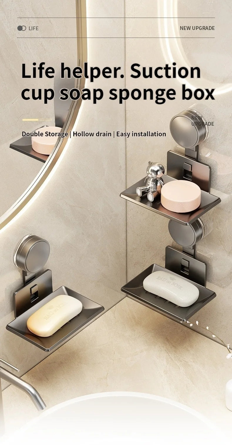 No-Drill Suction Cup storage Soap Box Wall Mounted Space Soap Storage Rack Non Perforated Household Drain Soap Dish Box