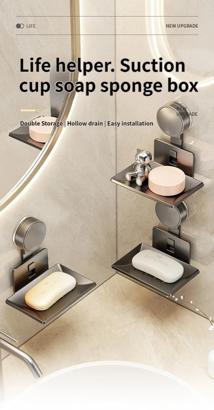 No-Drill Suction Cup storage Soap Box Wall Mounted Space Soap Storage Rack Non Perforated Household Drain Soap Dish Box