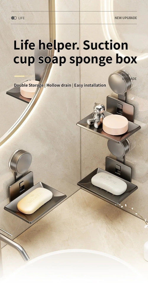 No-Drill Suction Cup storage Soap Box Wall Mounted Space Soap Storage Rack Non Perforated Household Drain Soap Dish Box Aimak Store