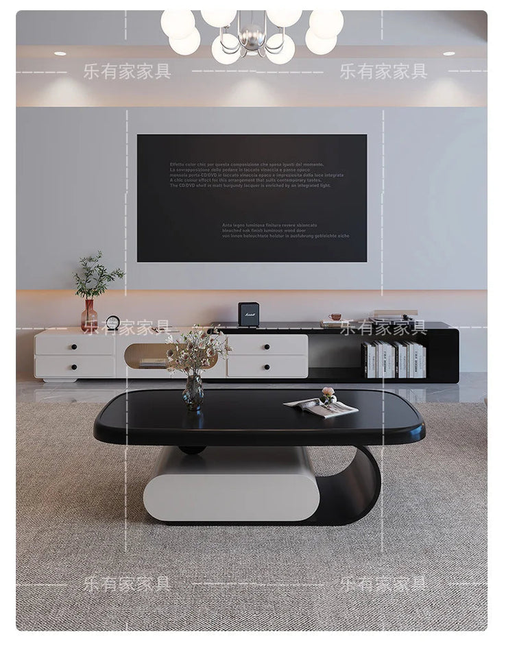 Medieval walnut coffee table living room home modern simple small apartment oval black and white designer coffee table Aimak Store