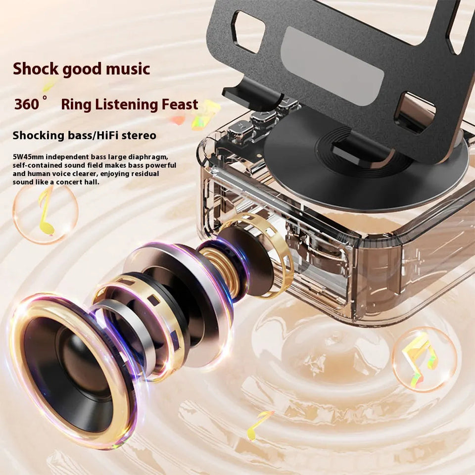 360° Rotation Foldable Desk Tablet Stand Holder Table Smartphone Mount with Wireless Bluetooth Speaker Stereo USB Sound Box Aimak Store
