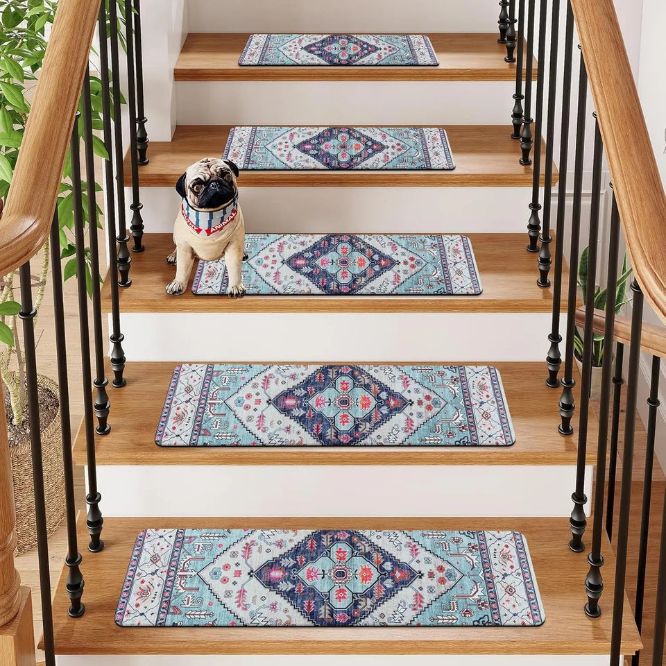 Carpet Stair Treads for Wooden Steps Set of 15, 30''X8'' Indoor Runner Resistant Rugs Rubber Safety Mats for Dogs Aimak Store