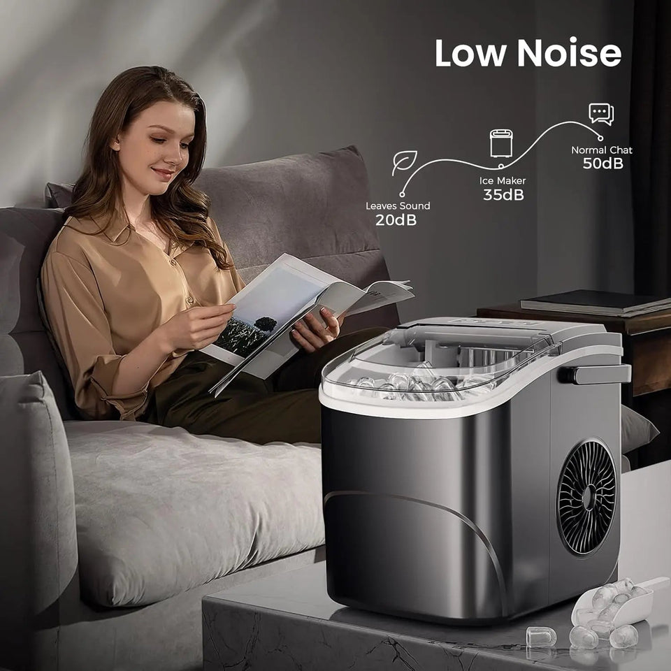 AGLUCKY Ice Makers Countertop with Handle,26.5Lbs/24H,9 Cubes in 6 Mins,2 Sizes of Bullet ,Portable Machine with Self-Cleaning Aimak Store