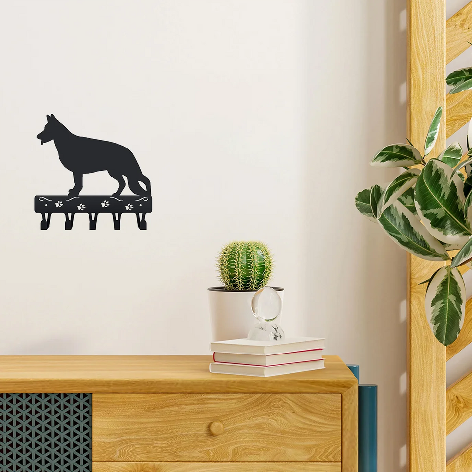 1pc German Shepherd Key Rack Dog Leash Hanger - 9 inch/ 6 inch Wide Metal Wall Art Wall hanging Towel Rack Coat Home Decor Aimak Store