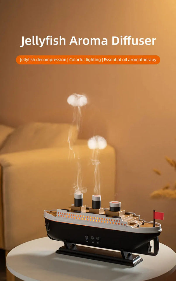 250ml Titanic Ship Model Decoration Air Humidifier Essential Oil Diffuser Jellyfish Smoke Ring Spray Aroma Diffuser For Home Aimak Store