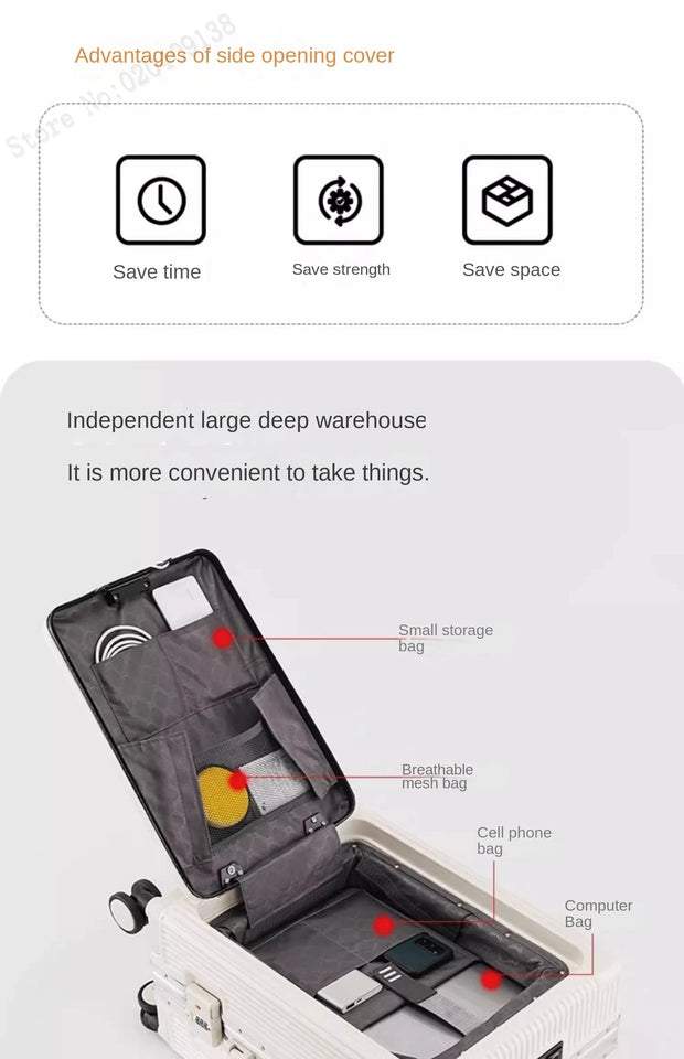 New Front Opening Suitcase Cabin Trolley Case 20/24/26/28 inch Aluminum Frame Large Capacity Luggage usb Charging TSA Lock Aimak Store