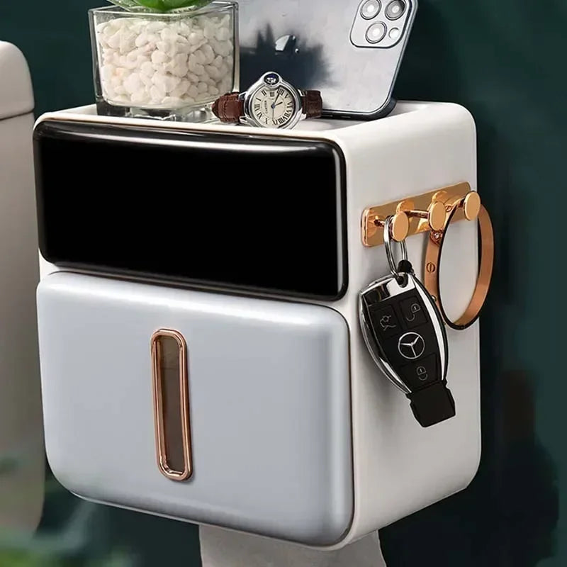 Paper Towel Toilet Paper Holder Waterproof Tissue Box Wall Mount Storage Shelf Rack Paper Storage Box Bathroom Accessories Aimak Store