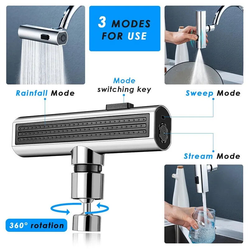 Kitchen Faucet Waterfall Outlet Splash Proof Universal 360° Rotating Bubbler 3 Modes Multifunctional Water Tap Nozzle Extension Aimak Store