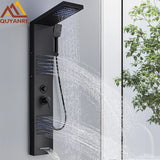 Black LED Shower Panel Tower System Rain Waterfall Shower Column Hydroelectricity Massage Body Spa Bath Shower Faucet Mixer Aimak Store