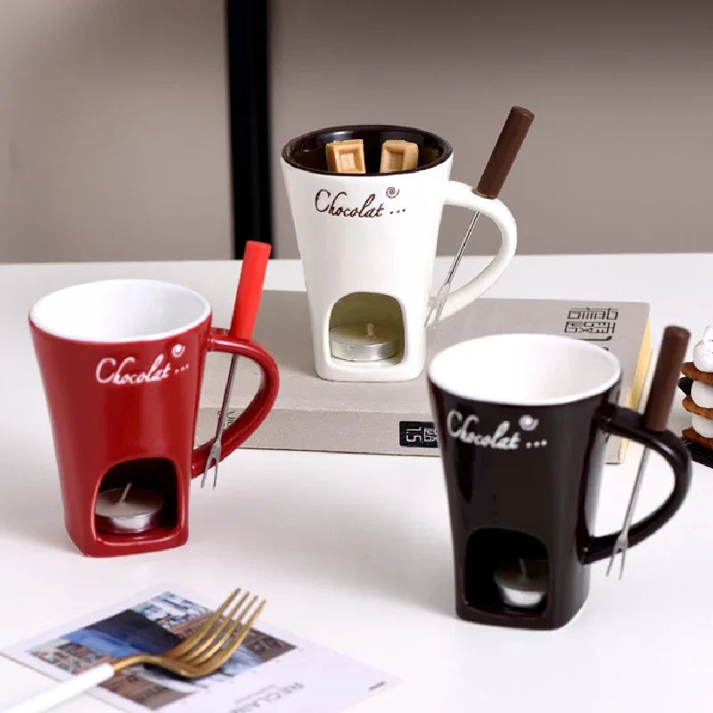 130ML European Candle Cup Cheese Chocolate Melting Ceramic Mug Heating Food Ceramic Mug with Fork Creative Coffee Mug Tableware Aimak Store
