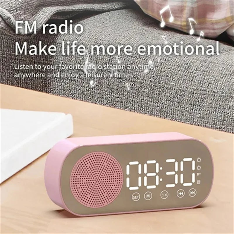 New Desk Speaker Clock Bluetooth Speaker FM Radio Alarm Clock HiFi Sound HD Mirror Screen Support TF Card Home Beside Clock Aimak Store