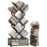 9 Tier Tree Bookshelf with Storage Cabinet,Stylish Design Metal Bookcase for Display of CDs, Bookcases Aimak Store