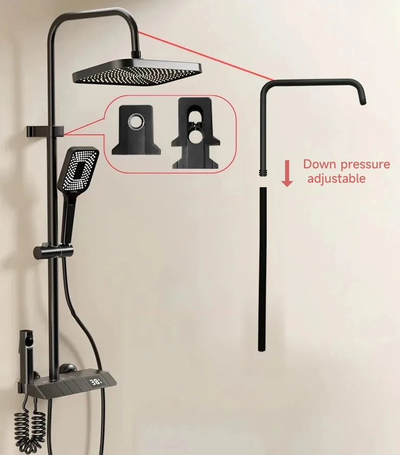 Piano Keys Shower System Set Bathroom Shower Set Gray Black Bathtub Hot and Cold Shower Faucet LED Digital Copper Tap Shower Set Aimak Store