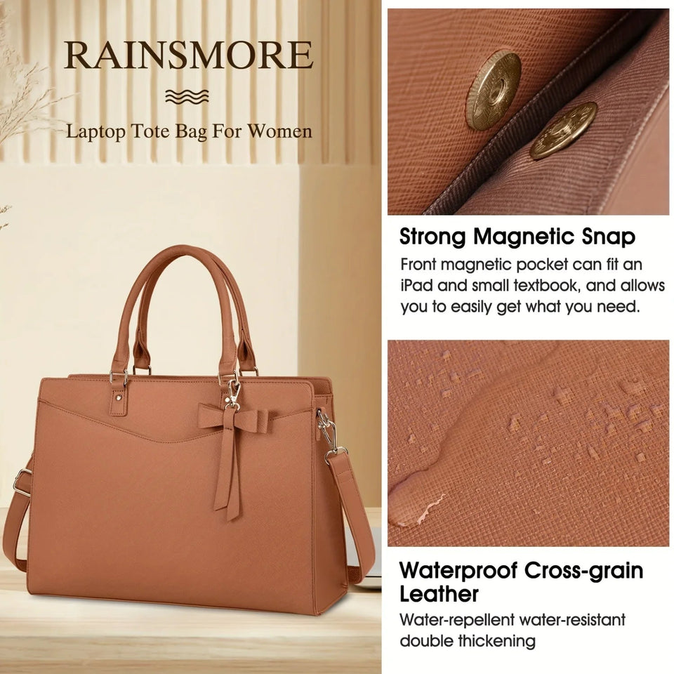 Laptop Bag for Women 15.6 Inch Leather Tote Bag Business Office Work Bag Waterproof Briefcase Computer Tote Large Lightweight Ha Aimak Store
