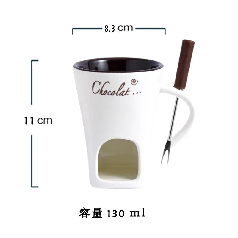130ML European Candle Cup Cheese Chocolate Melting Ceramic Mug Heating Food Ceramic Mug with Fork Creative Coffee Mug Tableware Aimak Store