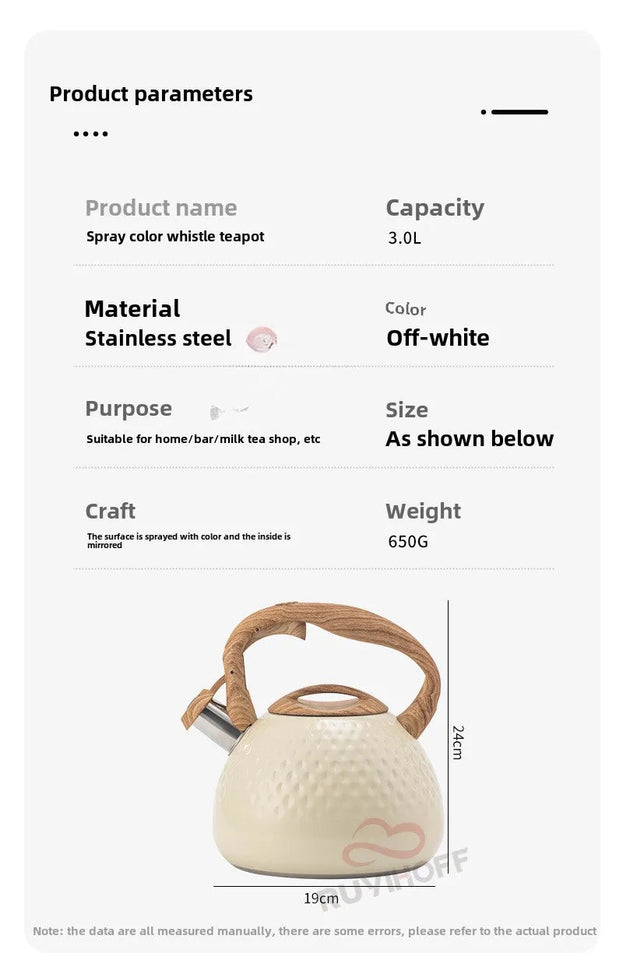 New Beige Hammer Pattern Whistle Kettle, Tea Coffee Kettle, European and American Kitchen Utensils, Flat-bottomed Whistle Pot 3L Aimak Store