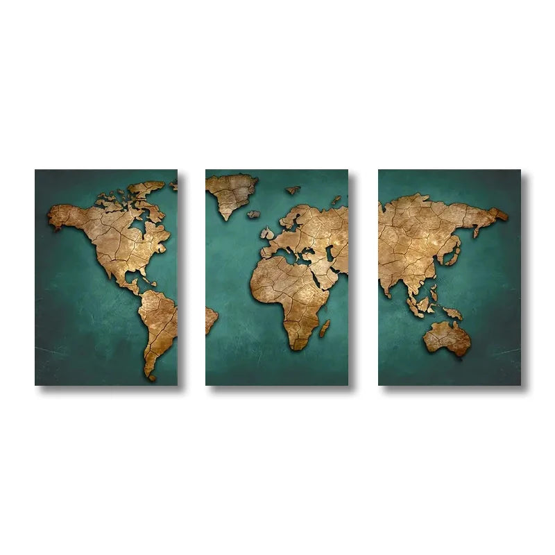 Retro World Map 3pcs/set Canvas Posters Nordic Wall Decor Wall Art Canvas Painting Living Room Bedroom Corridor Wall Decoration Aimak Store