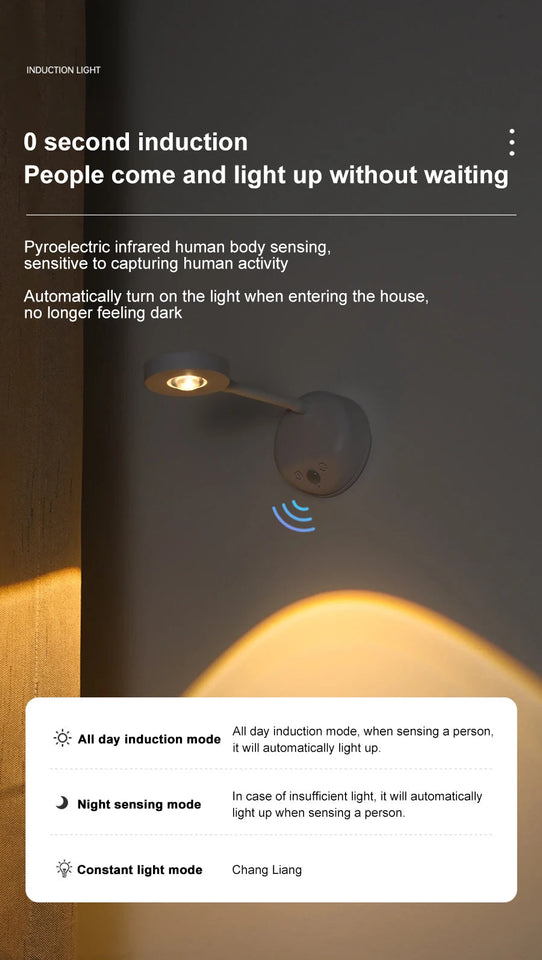 Wall Lamp Rechargeable Intelligent Human Sensing Wireless Night Light Dimmable LED Spotlights for Decoration Painting Lighting Aimak Store