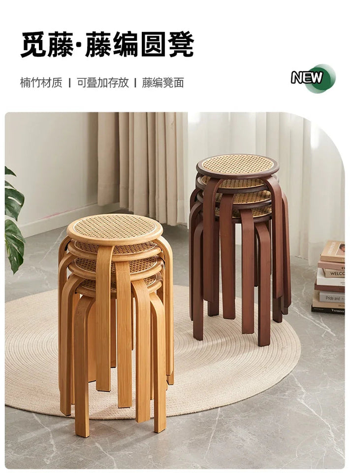 Bamboo Dining Stools Resin Rattan Woven Makeup Chair Stacking Storage Kitchen Seat Stable And Load-bearing Restaurant Furniture Aimak Store