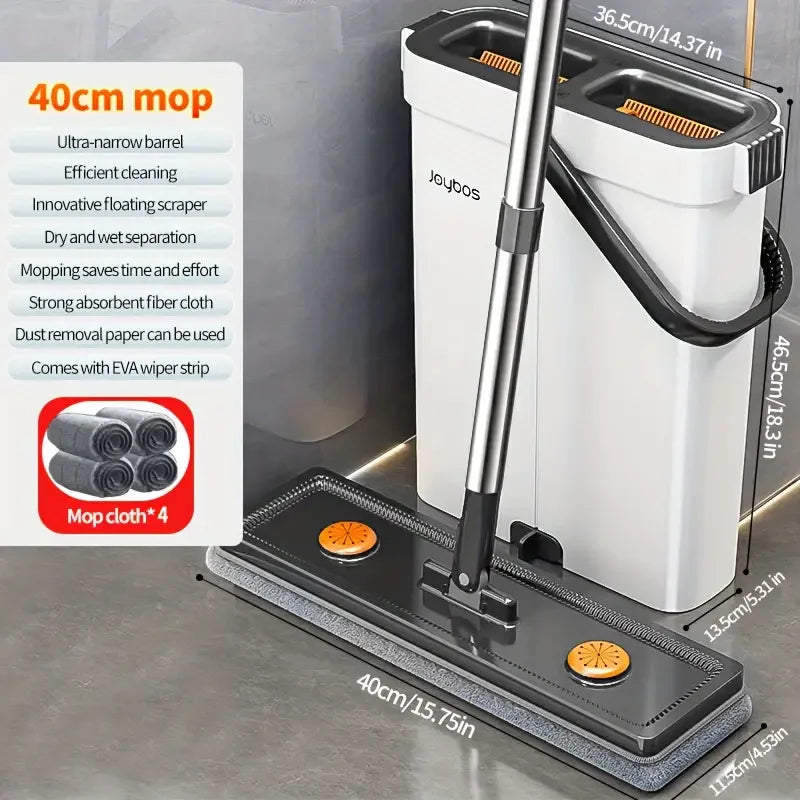JOYBOS 40cm Spin Flat Mop Set Hand Free Wring With Dual Chamber Bucket Washable Microfiber Wet&Dry For Home Floor Cleaning Mops Aimak Store