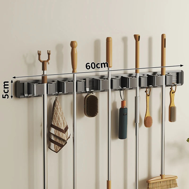 Mop and Broom Organizer Mop Holder Rack Mop Holder Wall Mounted Strong Broom Mop Holder Shelf with Hooks Organizers Hang Broom Aimak Store