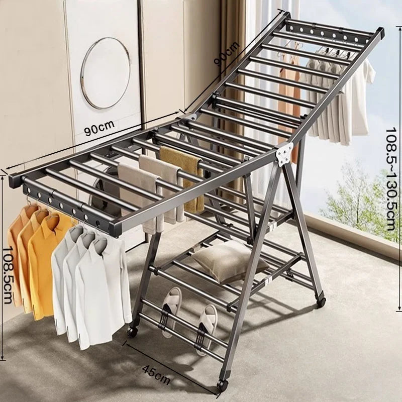 Balcony Clothes Drying Rack Floor-Standing Foldable Household Movable Clothes Drying Rack Dormitory Quilt Drying Rack 3 Floors Aimak Store