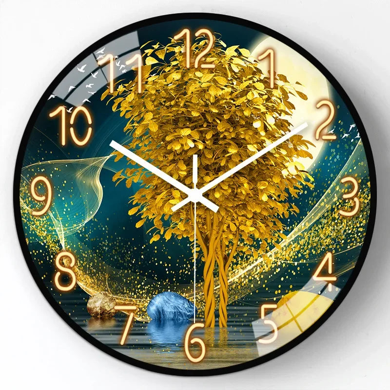 8 Inch Glass Wall Clock Modern Design Chinese Style Series Art Round Mute Creative Hanging Home Living Room Bedroom Decoration Aimak Store