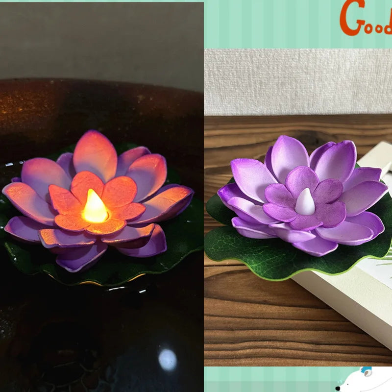1PC Artifical Floating Lotus Night Light 10cm Flower Lotus Lamp Waterproof Lights Christmas Garden Pool Pond Fountain Decoration Aimak Store