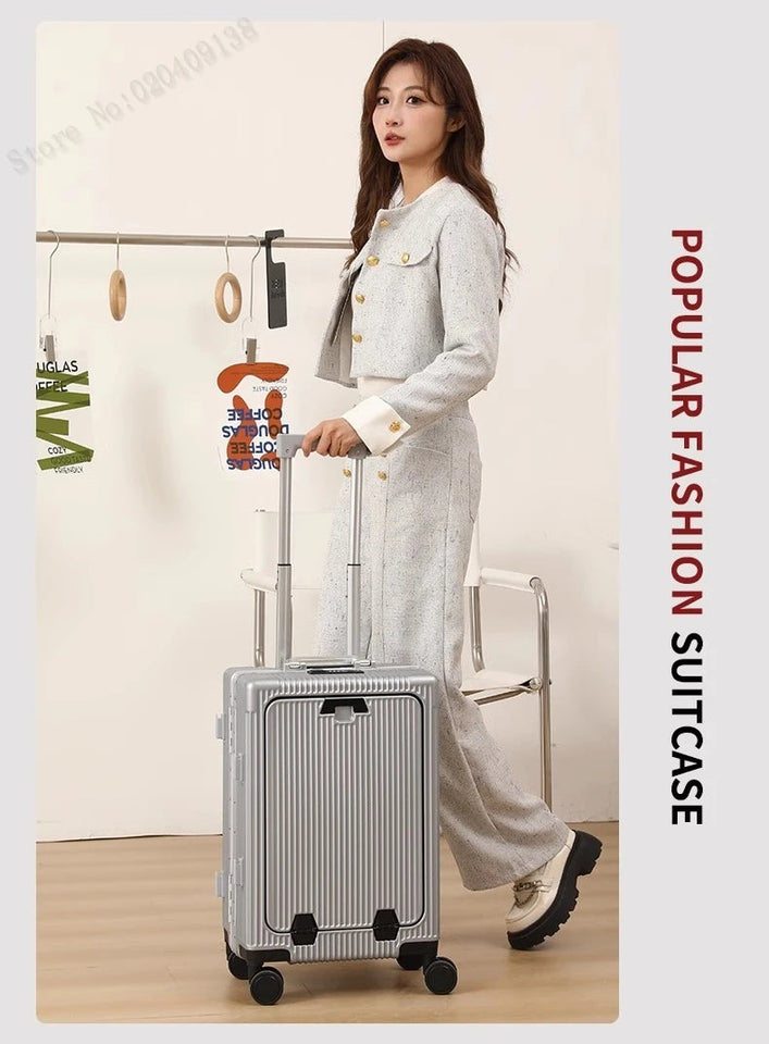 New Front Opening Suitcase Cabin Trolley Case 20/24/26/28 inch Aluminum Frame Large Capacity Luggage usb Charging TSA Lock Aimak Store