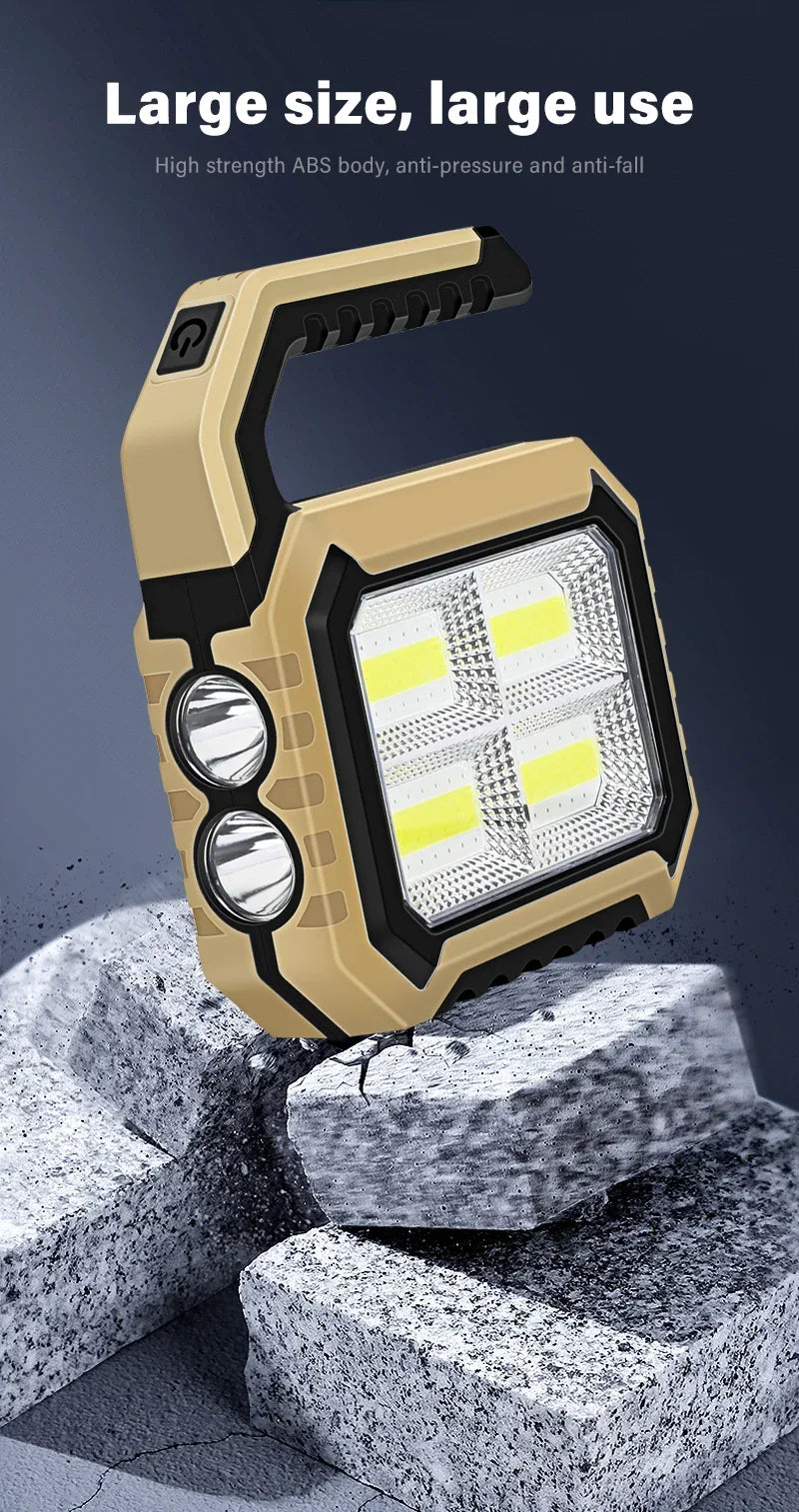 Solar Powered LED Handheld Light Super Bright Work Searchlight Waterproof Outdoor Camping Portable Hiking Flashlight
