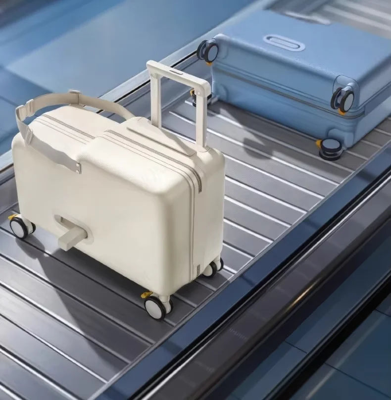 Travel suitcases can sit and ride children's luggage new lazy walking children trolley case boys girls wooden horse suitcase Aimak Store