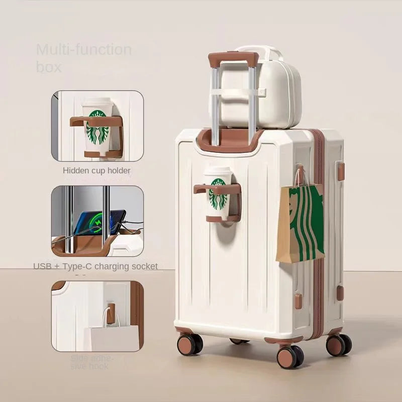 KO-KU 2024 Suitcase Set Female 20 Inch Boarding Suitcase USB/Type-C Port Water Cup Holder 26/28 inch Male Large Capacity Luggage Aimak Store