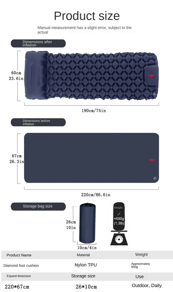Picnic Mat Ultralight Self-inflating Air Mattress Thicken Sleeping Pad Splicing Inflatable Bed Beach Camping Tent Air Cushion Aimak Store