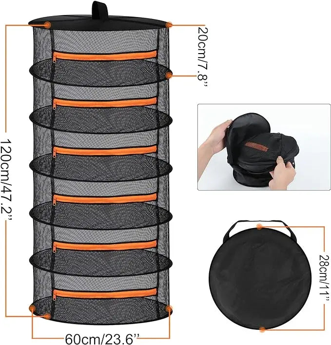 2ft Herb Drying Rack 2/4/6/8 Layer Folding Mesh Hanging Basket Dryer Net with Zippers for Seeds Flowers Buds Fit in Grow Tents Aimak Store