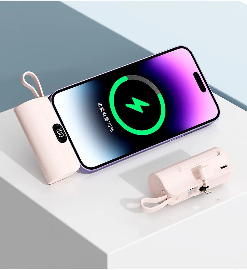 5000/10000/20000mAh 2IN1 Mini Power Bank Pocket External Battery Plug Portable Power Bank For iPhone Huawei Fast Charging Outdoo