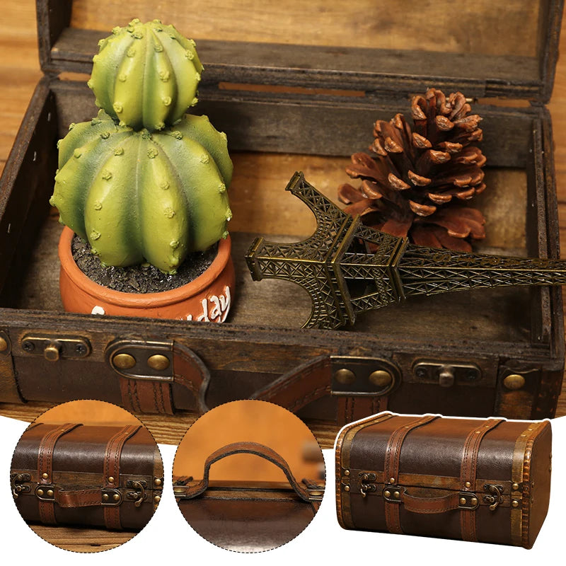 Antique style Wooden Storage Box Medieval Suitcase Treasure Chest Necklaces Art Collection Jewelry Organizer Gift Box With Lock Aimak Store