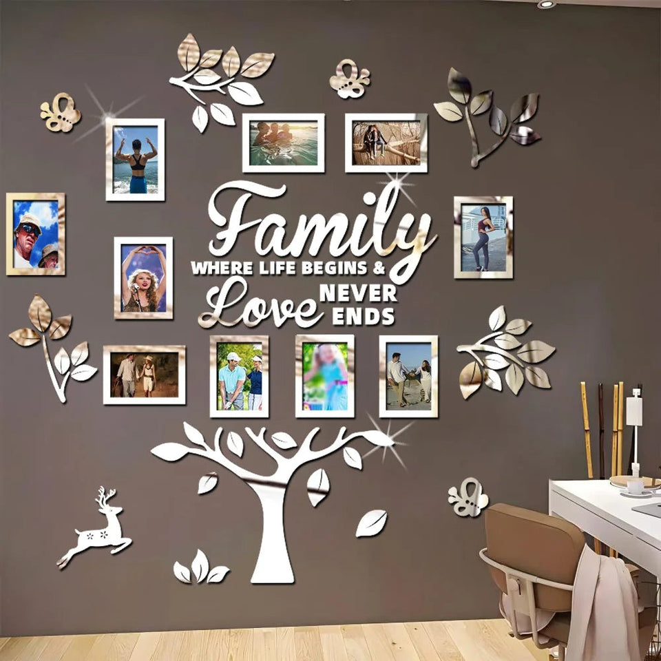 3D New Family Photo Frame Tree Wall Sticker Acrylic Self-adhesive Tree Collage Living Room Bedroom DIY Art Home Decoration Aimak Store