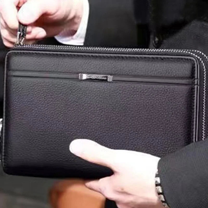 Men's wallet long money foreskin leather handbag large business handbag mobile phone card holder men's gift father son husband b Aimak Store