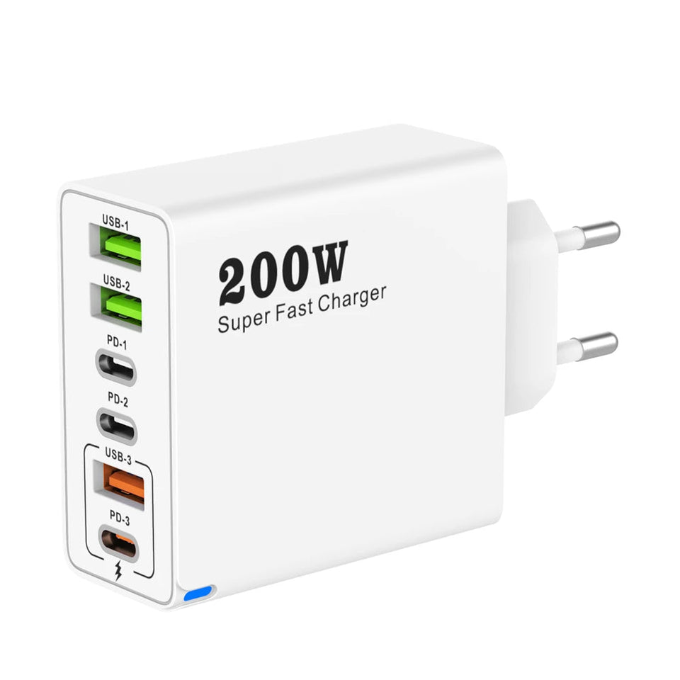 200W 6 Port USB C Charger Super Fast Charging PD3.0 USB C Type C Mobile Phone Charger For iPhone 16 SE4 Samsung Xiaomi ipad Aimak Store