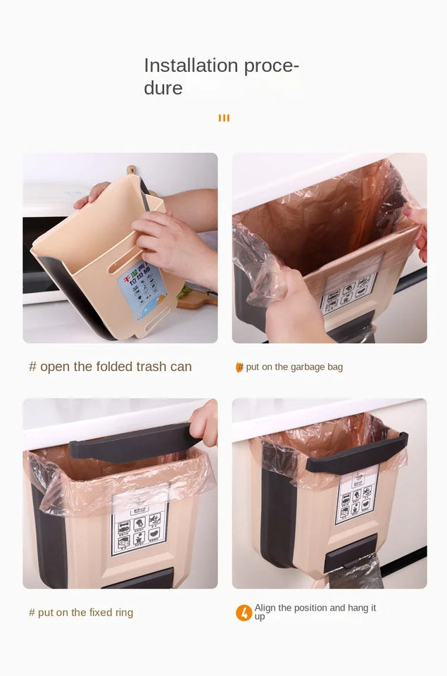 Wall Mounted Hanging Cabinet Rubbish Waste Bin Container Folding Kitchen Trash Can Garbage Storage Box Bags Aimak Store